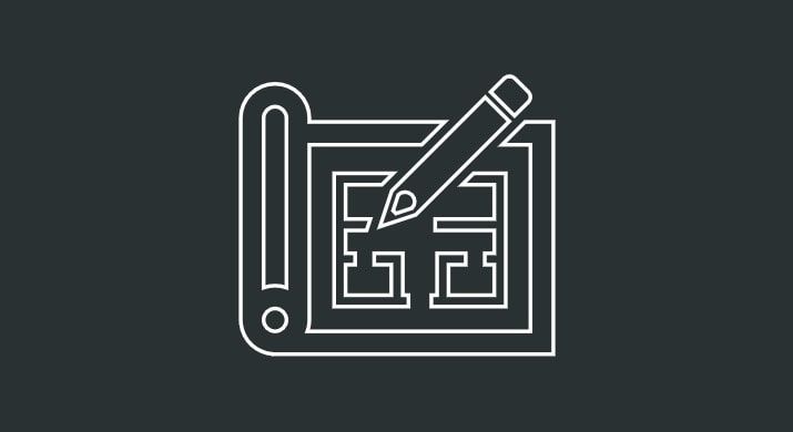 Symbol für Logistikplanung: Grundriss mit Stift